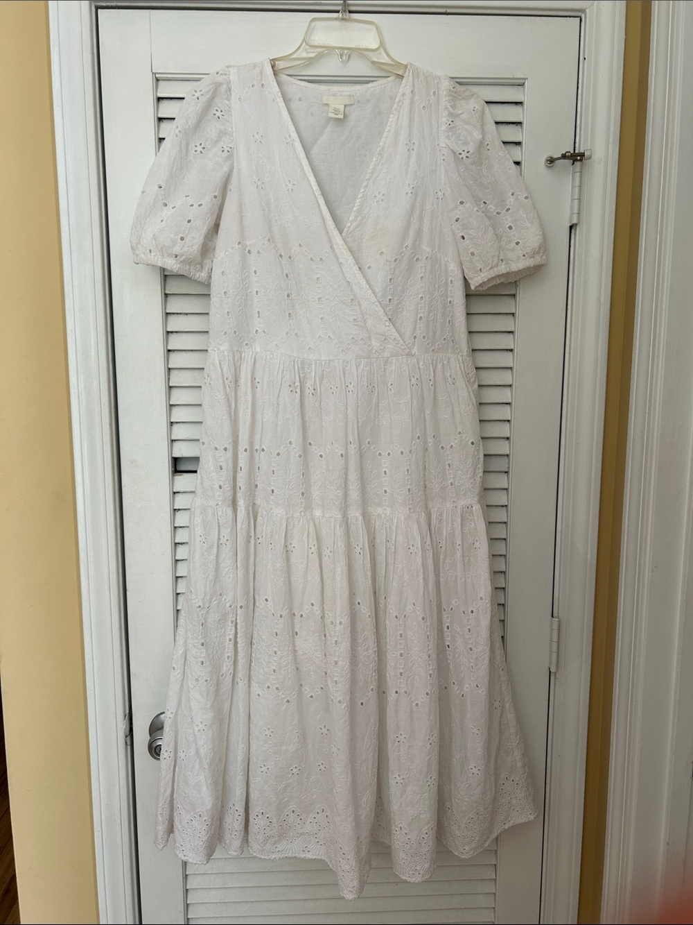 H&M White Eyelet Wrap Midi Dress